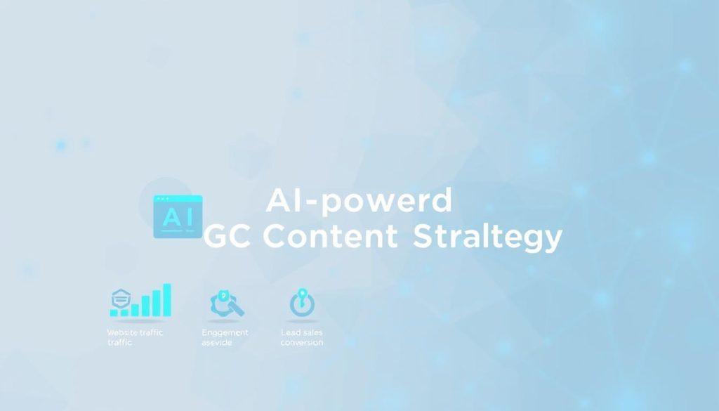 An authoritative and data-driven infographic showcasing the key performance indicators for an AI-powered content strategy. The image features a clean, modern design with a minimalist color palette of blues and grays. In the foreground, a series of sleek, flat icons and charts depict metrics such as website traffic, engagement, lead generation, and sales conversions. The middle ground highlights the main section title in a bold, sans-serif typeface, while the background provides a subtle, blurred data visualization or wireframe motif to reinforce the technological and analytical nature of the content. The overall mood is professional, informative, and visually compelling, conveying the strategic value of leveraging AI to drive successful content initiatives.