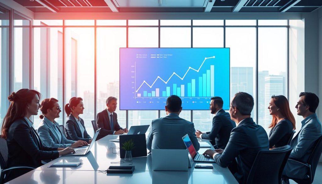 A conceptual illustration representing "controllable traffic" in a digital business environment. In the foreground, a diverse group of professionals, dressed in smart business attire, is engaged in a brainstorming session around a modern conference table, with laptops and charts displaying upward trends. In the middle ground, a large digital screen showcases graphs and metrics symbolizing traffic management and analytics, glowing softly in vibrant colors. The background features a sleek, high-tech office setting with large windows allowing natural light to flood the space, creating a bright and optimistic atmosphere. The overall mood is focused and innovative, reflecting strategies for sustainable business growth. The image captures the essence of transforming traffic into a manageable business asset. A conceptual illustration representing "controllable traffic" in a digital business environment. In the foreground, a diverse group of professionals, dressed in smart business attire, is engaged in a brainstorming session around a modern conference table, with laptops and charts displaying upward trends. In the middle ground, a large digital screen showcases graphs and metrics symbolizing traffic management and analytics, glowing softly in vibrant colors. The background features a sleek, high-tech office setting with large windows allowing natural light to flood the space, creating a bright and optimistic atmosphere. The overall mood is focused and innovative, reflecting strategies for sustainable business growth. The image captures the essence of transforming traffic into a manageable business asset.