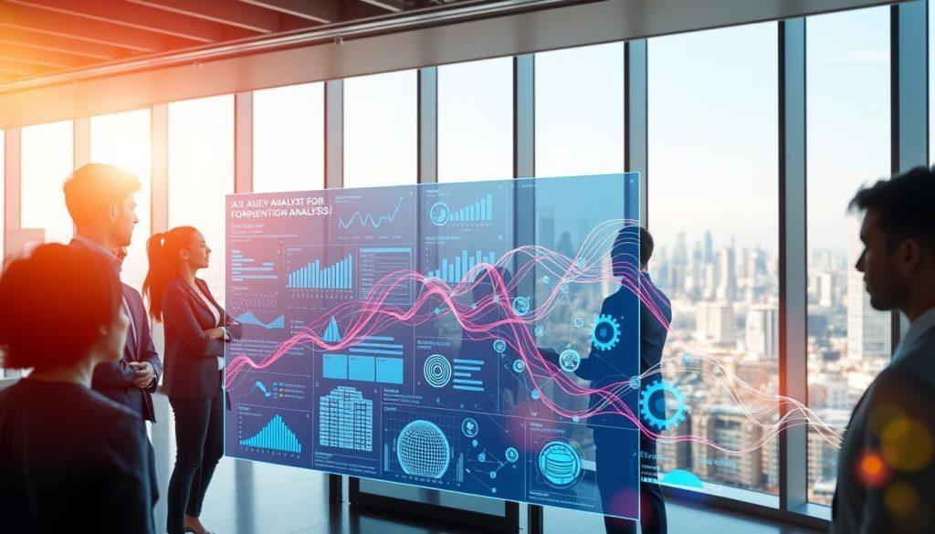 A futuristic analysis workflow for AI review analysis, displayed in a sleek, modern office environment. In the foreground, a diverse group of professionals wearing business attire is gathered around a high-tech digital screen, showcasing data visualizations, trends, and insights. The middle ground features sophisticated AI algorithms represented as flowing data streams in vibrant colors, symbolizing the revolutionary breakthroughs in technology. The background reveals a large window showing a city skyline, bathed in soft, warm sunlight filtering through. The atmosphere is one of innovation and collaboration, with an air of excitement and potential. Soft shadows and contrasting light add depth to the scene, creating a compelling visual narrative that embodies the essence of AI-driven analysis. A futuristic analysis workflow for AI review analysis, displayed in a sleek, modern office environment. In the foreground, a diverse group of professionals wearing business attire is gathered around a high-tech digital screen, showcasing data visualizations, trends, and insights. The middle ground features sophisticated AI algorithms represented as flowing data streams in vibrant colors, symbolizing the revolutionary breakthroughs in technology. The background reveals a large window showing a city skyline, bathed in soft, warm sunlight filtering through. The atmosphere is one of innovation and collaboration, with an air of excitement and potential. Soft shadows and contrasting light add depth to the scene, creating a compelling visual narrative that embodies the essence of AI-driven analysis.