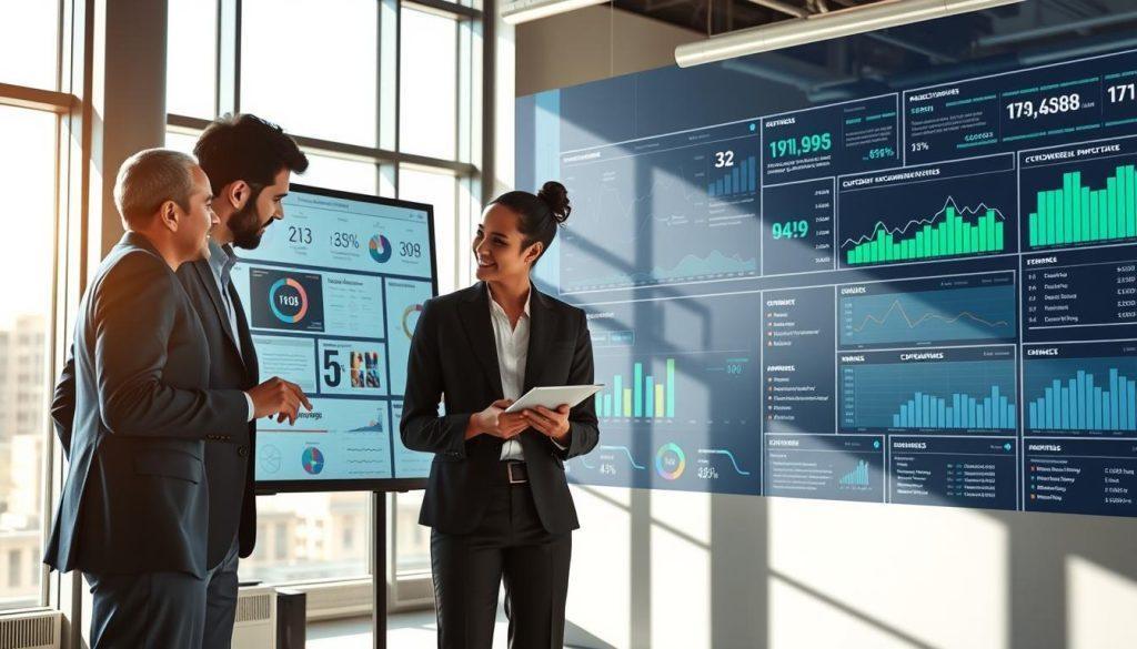 A modern office environment showcasing the theme of "CDP data integration." In the foreground, a diverse group of three professionals, dressed in smart business attire, are collaboratively analyzing data on a large touchscreen display. One is pointing to insights on customer behavior, while another takes notes. In the middle ground, sleek digital dashboards and graphs illustrate customer journey metrics and data flow, emphasizing the importance of GDPR compliance and data integrity. The background features a bright, contemporary workspace with large windows allowing natural light to flood in, creating an inviting atmosphere. Soft shadows enhance the sense of professionalism and focus, while a subtle blue and green color palette conveys trust and innovation, ideal for the topic of data governance and customer management. A modern office environment showcasing the theme of "CDP data integration." In the foreground, a diverse group of three professionals, dressed in smart business attire, are collaboratively analyzing data on a large touchscreen display. One is pointing to insights on customer behavior, while another takes notes. In the middle ground, sleek digital dashboards and graphs illustrate customer journey metrics and data flow, emphasizing the importance of GDPR compliance and data integrity. The background features a bright, contemporary workspace with large windows allowing natural light to flood in, creating an inviting atmosphere. Soft shadows enhance the sense of professionalism and focus, while a subtle blue and green color palette conveys trust and innovation, ideal for the topic of data governance and customer management.