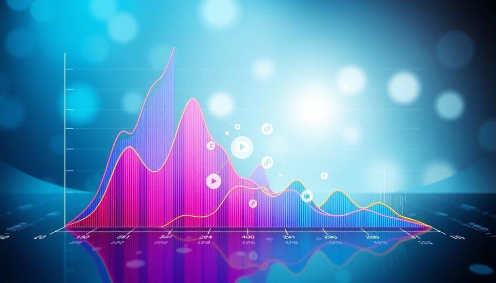 A professional and vibrant data visualization of a trend analysis chart focusing on short video streaming growth. In the foreground, display a multi-colored graph with sharp, upward-spiraling lines, clearly indicating explosive growth over time. In the middle, add dynamic iconography representing popular short video platforms. The background should be a soft, gradient blend of blues and whites, evoking a tech-forward atmosphere. Use soft lighting to give the image a polished and modern look, while maintaining clarity in analytical details. The overall mood should be inspiring and optimistic, capturing the essence of digital innovation in social media. Ensure there are no text elements or overlays in the image. A professional and vibrant data visualization of a trend analysis chart focusing on short video streaming growth. In the foreground, display a multi-colored graph with sharp, upward-spiraling lines, clearly indicating explosive growth over time. In the middle, add dynamic iconography representing popular short video platforms. The background should be a soft, gradient blend of blues and whites, evoking a tech-forward atmosphere. Use soft lighting to give the image a polished and modern look, while maintaining clarity in analytical details. The overall mood should be inspiring and optimistic, capturing the essence of digital innovation in social media. Ensure there are no text elements or overlays in the image.