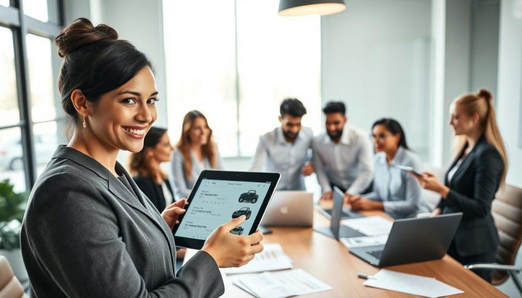 A professional business setting showcasing a diverse group of individuals in smart casual attire engaging in a discussion around pre-order strategies. In the foreground, a focused smiling woman points at a digital tablet illustrating a timeline for delivery schedules, her expression conveying confidence and clarity. In the middle, a diverse group of colleagues are gathered around a modern conference table with laptops and documents spread out, analyzing data, and exchanging ideas. The background features a large window with natural light pouring in, casting soft shadows and creating a bright, inviting atmosphere. The mood is collaborative and forward-thinking, emphasizing effective communication and lower customer complaints in a pre-order model. The angle captures the interaction from slightly above, enhancing the dynamic of engagement and professionalism. A professional business setting showcasing a diverse group of individuals in smart casual attire engaging in a discussion around pre-order strategies. In the foreground, a focused smiling woman points at a digital tablet illustrating a timeline for delivery schedules, her expression conveying confidence and clarity. In the middle, a diverse group of colleagues are gathered around a modern conference table with laptops and documents spread out, analyzing data, and exchanging ideas. The background features a large window with natural light pouring in, casting soft shadows and creating a bright, inviting atmosphere. The mood is collaborative and forward-thinking, emphasizing effective communication and lower customer complaints in a pre-order model. The angle captures the interaction from slightly above, enhancing the dynamic of engagement and professionalism.