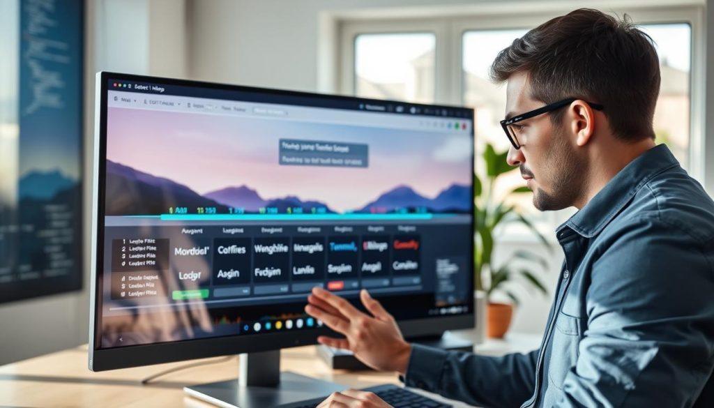 A sleek and modern automatic subtitle generation tool interface, prominently displayed on a high-resolution computer screen in a bright, well-lit workspace. In the foreground, the interface shows a vibrant timeline with subtitles appearing in multiple languages, showcasing different fonts and colors to represent translation options. The middle layer features a user-friendly dashboard with icons for language selection and editing tools, creating an intuitive atmosphere. In the background, there are subtle hints of technology, such as blurred code snippets and an abstract digital landscape, enhancing the tech-savvy environment. Soft natural light filters in from a large window, casting gentle shadows, while a professional individual in smart casual attire intently engages with the tool, promoting a sense of productivity and innovation. A sleek and modern automatic subtitle generation tool interface, prominently displayed on a high-resolution computer screen in a bright, well-lit workspace. In the foreground, the interface shows a vibrant timeline with subtitles appearing in multiple languages, showcasing different fonts and colors to represent translation options. The middle layer features a user-friendly dashboard with icons for language selection and editing tools, creating an intuitive atmosphere. In the background, there are subtle hints of technology, such as blurred code snippets and an abstract digital landscape, enhancing the tech-savvy environment. Soft natural light filters in from a large window, casting gentle shadows, while a professional individual in smart casual attire intently engages with the tool, promoting a sense of productivity and innovation.