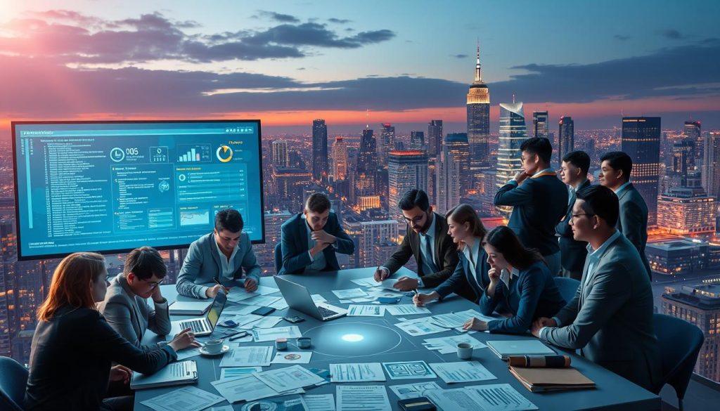 A conceptual illustration depicting the contrasting ideologies of "Open Source Spirit" and "Subscription Ecosystem Protection." In the foreground, a diverse group of professionals in business attire passionately discussing around a table filled with open-source code, documentation, and collaborative tools, symbolizing creativity and innovation. The middle ground features a high-tech platform, showcasing a digital interface with subscription models, graphs, and customer engagement metrics, representing the business side. In the background, a city skyline illuminated by soft lighting at dusk, blending themes of technology and commerce. The atmosphere should be dynamic and energetic, conveying a sense of intellectual rivalry and innovation, illuminated by a warm glow suggesting collaboration and competition. A conceptual illustration depicting the contrasting ideologies of "Open Source Spirit" and "Subscription Ecosystem Protection." In the foreground, a diverse group of professionals in business attire passionately discussing around a table filled with open-source code, documentation, and collaborative tools, symbolizing creativity and innovation. The middle ground features a high-tech platform, showcasing a digital interface with subscription models, graphs, and customer engagement metrics, representing the business side. In the background, a city skyline illuminated by soft lighting at dusk, blending themes of technology and commerce. The atmosphere should be dynamic and energetic, conveying a sense of intellectual rivalry and innovation, illuminated by a warm glow suggesting collaboration and competition.