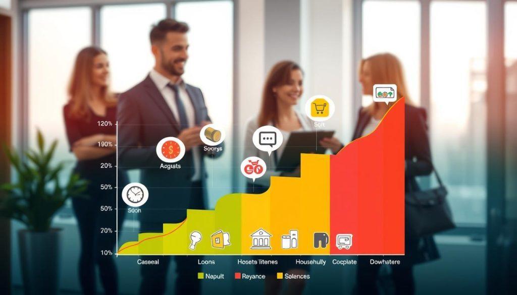 A detailed and informative analysis chart showcasing the market opportunity for Shopee's profit-sharing model in 2025. The foreground features an eye-catching, colorful graph with vibrant data points and clear visual labels, illustrating anticipated market trends and consumer behavior. The middle section includes visually appealing icons representing popular household items projected to become bestsellers, creatively integrated around the chart. In the background, a soft-focus office environment with professional individuals dressed in business attire is depicted, engaged in discussions and analyzing data, conveying a collaborative atmosphere. The lighting is bright and professional, enhancing readability and focus on the graph, while maintaining a sense of optimism and opportunity for the year ahead. A detailed and informative analysis chart showcasing the market opportunity for Shopee's profit-sharing model in 2025. The foreground features an eye-catching, colorful graph with vibrant data points and clear visual labels, illustrating anticipated market trends and consumer behavior. The middle section includes visually appealing icons representing popular household items projected to become bestsellers, creatively integrated around the chart. In the background, a soft-focus office environment with professional individuals dressed in business attire is depicted, engaged in discussions and analyzing data, conveying a collaborative atmosphere. The lighting is bright and professional, enhancing readability and focus on the graph, while maintaining a sense of optimism and opportunity for the year ahead.