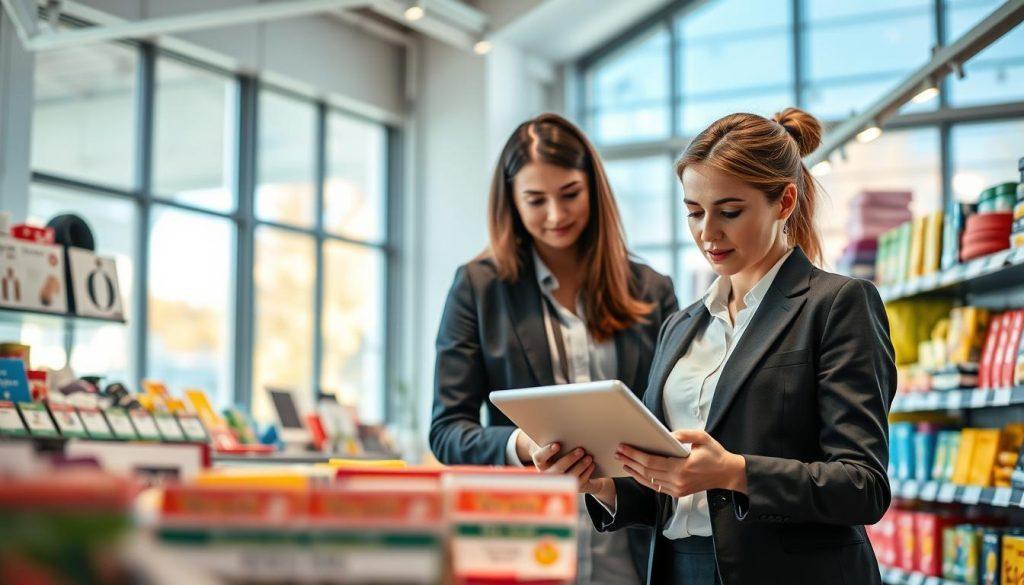 A dynamic composition showcasing the concept of product categorization for enhancing visibility on an online marketplace. In the foreground, there are several neatly organized product shelves filled with diverse items like electronics, clothing, and home goods, all labeled with clear category tags. In the middle ground, a professional businesswoman, dressed in smart casual attire, examines a digital tablet displaying a vibrant interface of a marketplace app. The background features a bright and modern workspace with soft, natural lighting coming from large windows, creating an inviting atmosphere. The scene is captured at a slight angle to emphasize depth and engagement, conveying the importance of choosing the right product categories for optimal exposure. A dynamic composition showcasing the concept of product categorization for enhancing visibility on an online marketplace. In the foreground, there are several neatly organized product shelves filled with diverse items like electronics, clothing, and home goods, all labeled with clear category tags. In the middle ground, a professional businesswoman, dressed in smart casual attire, examines a digital tablet displaying a vibrant interface of a marketplace app. The background features a bright and modern workspace with soft, natural lighting coming from large windows, creating an inviting atmosphere. The scene is captured at a slight angle to emphasize depth and engagement, conveying the importance of choosing the right product categories for optimal exposure.