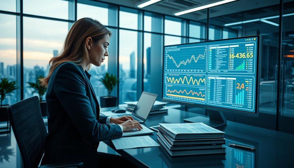 A modern, high-tech office environment showcasing a digital interface for the SWE-bench testing method and its results. In the foreground, a professional woman in business attire analyzes a large screen displaying complex graphs and performance metrics, embodying a sense of focus and determination. In the middle, a sleek desk area is cluttered with coding books, a laptop, and technical manuals. The background features glass walls with views of a futuristic cityscape, bathed in soft blue lighting that conveys innovation and progress. The atmosphere is one of concentration and advancement, with highlighted charts and data points suggesting the analysis of AI programming capabilities over human engineers. A modern, high-tech office environment showcasing a digital interface for the SWE-bench testing method and its results. In the foreground, a professional woman in business attire analyzes a large screen displaying complex graphs and performance metrics, embodying a sense of focus and determination. In the middle, a sleek desk area is cluttered with coding books, a laptop, and technical manuals. The background features glass walls with views of a futuristic cityscape, bathed in soft blue lighting that conveys innovation and progress. The atmosphere is one of concentration and advancement, with highlighted charts and data points suggesting the analysis of AI programming capabilities over human engineers.