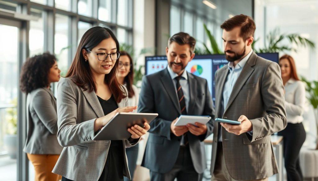 A modern office setting showcasing a diverse group of professionals engaged in a collaborative discussion about Claude Memory applications. In the foreground, a confident Asian woman in a smart blazer points at a digital tablet displaying data visualizations, while a Caucasian man in a suit takes notes, looking intrigued. The middle ground features a large screen with colorful diagrams and flowcharts illustrating tech concepts, seamlessly blending into the background filled with glass walls and greenery. Soft, natural light floods the bright workspace through large windows, creating an inspiring atmosphere of innovation and teamwork. The overall mood conveys excitement and curiosity about the future of technology in business. A modern office setting showcasing a diverse group of professionals engaged in a collaborative discussion about Claude Memory applications. In the foreground, a confident Asian woman in a smart blazer points at a digital tablet displaying data visualizations, while a Caucasian man in a suit takes notes, looking intrigued. The middle ground features a large screen with colorful diagrams and flowcharts illustrating tech concepts, seamlessly blending into the background filled with glass walls and greenery. Soft, natural light floods the bright workspace through large windows, creating an inspiring atmosphere of innovation and teamwork. The overall mood conveys excitement and curiosity about the future of technology in business.