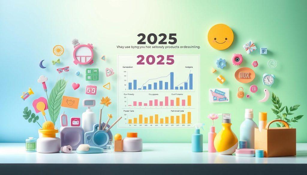A modern, visually appealing infographic showcasing the analysis of hot-selling lifestyle products for 2025, emphasizing categories likely to generate high sales on e-commerce platforms. In the foreground, feature vibrant icons or illustrations of various lifestyle items like home organization tools, eco-friendly products, smart gadgets, and personal care items, all artistically arranged. In the middle, use graphs and charts to display statistical insights, with a clear, readable layout. The background should be a soft gradient blending calming colors like blue and green, suggesting a forward-looking and optimistic atmosphere. Illuminate the scene with soft, ambient lighting to enhance visual clarity, while maintaining a professional and engaging feel suitable for an article. A modern, visually appealing infographic showcasing the analysis of hot-selling lifestyle products for 2025, emphasizing categories likely to generate high sales on e-commerce platforms. In the foreground, feature vibrant icons or illustrations of various lifestyle items like home organization tools, eco-friendly products, smart gadgets, and personal care items, all artistically arranged. In the middle, use graphs and charts to display statistical insights, with a clear, readable layout. The background should be a soft gradient blending calming colors like blue and green, suggesting a forward-looking and optimistic atmosphere. Illuminate the scene with soft, ambient lighting to enhance visual clarity, while maintaining a professional and engaging feel suitable for an article.