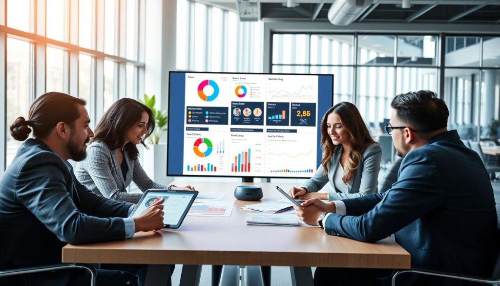 A professional business setting showcasing a collaborative team discussing advertising budget allocation and promotional strategy for a major sale event. In the foreground, a diverse group of three professionals in business attire are gathered around a modern conference table, analyzing graphs and charts on a sleek digital tablet. In the middle, a large screen displays vibrant visuals of a marketing strategy, with pie charts, ad placements, and budget breakdowns. The background features a contemporary office space with large windows, allowing natural light to flood the room, creating a bright and energetic atmosphere. The mood is focused and innovative, emphasizing teamwork and strategic planning. The composition is dynamic, with a wide-angle view to capture the full workspace while maintaining clarity on the central discussion elements. A professional business setting showcasing a collaborative team discussing advertising budget allocation and promotional strategy for a major sale event. In the foreground, a diverse group of three professionals in business attire are gathered around a modern conference table, analyzing graphs and charts on a sleek digital tablet. In the middle, a large screen displays vibrant visuals of a marketing strategy, with pie charts, ad placements, and budget breakdowns. The background features a contemporary office space with large windows, allowing natural light to flood the room, creating a bright and energetic atmosphere. The mood is focused and innovative, emphasizing teamwork and strategic planning. The composition is dynamic, with a wide-angle view to capture the full workspace while maintaining clarity on the central discussion elements.