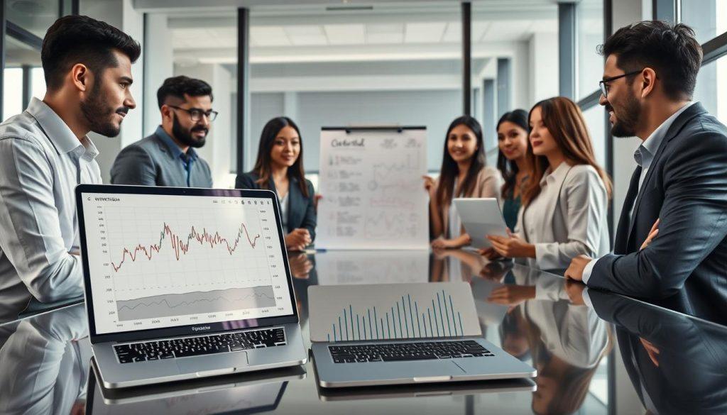 A professional office setting featuring a team of diverse business people gathered around a sleek conference table, analyzing data related to "蝦皮分潤轉換率". In the foreground, a laptop displays a detailed graph with fluctuating metrics and numerical data, suggesting a discussion about conversion rates. The middle layer shows a whiteboard filled with bullet points and flowcharts depicting a process checklist for data verification. In the background, large windows let in soft, natural light, illuminating the room. The atmosphere is one of focus and collaboration, with a sense of urgency. The individuals are dressed in smart casual business attire, showcasing a serious yet approachable demeanor. The composition should have a balanced perspective, creating a dynamic and engaging visual narrative. A professional office setting featuring a team of diverse business people gathered around a sleek conference table, analyzing data related to "蝦皮分潤轉換率". In the foreground, a laptop displays a detailed graph with fluctuating metrics and numerical data, suggesting a discussion about conversion rates. The middle layer shows a whiteboard filled with bullet points and flowcharts depicting a process checklist for data verification. In the background, large windows let in soft, natural light, illuminating the room. The atmosphere is one of focus and collaboration, with a sense of urgency. The individuals are dressed in smart casual business attire, showcasing a serious yet approachable demeanor. The composition should have a balanced perspective, creating a dynamic and engaging visual narrative.