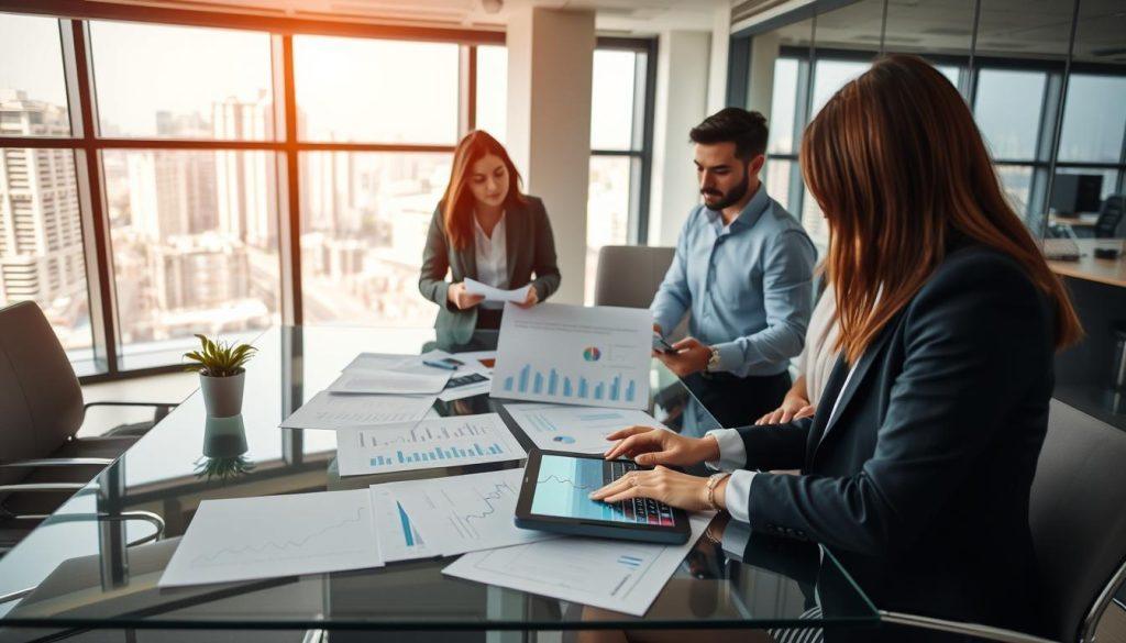 A professional workspace depicting a group of diverse business experts analyzing e-commerce platform stability. In the foreground, a woman in professional attire examines a digital chart on her laptop, displaying fluctuating metrics and trends. In the middle, a glass table with papers, charts, and a tablet illustrating various assessment methods, including graphs and algorithmic models. In the background, a bright modern office with large windows allowing natural light to stream in, showcasing a view of a bustling city. The atmosphere is focused and collaborative, highlighting a sense of urgency and analysis, capturing the essence of evaluating stability in e-commerce platforms. Soft lighting accentuates the seriousness of the discussion, with a depth of field effect keeping the subject in sharp focus. A professional workspace depicting a group of diverse business experts analyzing e-commerce platform stability. In the foreground, a woman in professional attire examines a digital chart on her laptop, displaying fluctuating metrics and trends. In the middle, a glass table with papers, charts, and a tablet illustrating various assessment methods, including graphs and algorithmic models. In the background, a bright modern office with large windows allowing natural light to stream in, showcasing a view of a bustling city. The atmosphere is focused and collaborative, highlighting a sense of urgency and analysis, capturing the essence of evaluating stability in e-commerce platforms. Soft lighting accentuates the seriousness of the discussion, with a depth of field effect keeping the subject in sharp focus.