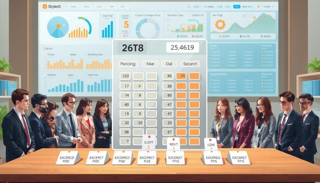 A visually engaging illustration depicting common pricing errors made by novice sellers on an e-commerce platform. In the foreground, a diverse group of new sellers, dressed in professional business attire, is gathered around a large, transparent pricing calculator filled with symbols and arrows indicating price adjustments and mistakes. The middle ground features various example products with labeled price tags showing both high and low incorrect prices. In the background, a digital marketplace interface with charts and graphs illustrating pricing trends and competitor prices adds depth. Soft, natural lighting highlights the serious yet informative atmosphere, creating a sense of learning and awareness among the audience, while maintaining a clean and organized composition. A visually engaging illustration depicting common pricing errors made by novice sellers on an e-commerce platform. In the foreground, a diverse group of new sellers, dressed in professional business attire, is gathered around a large, transparent pricing calculator filled with symbols and arrows indicating price adjustments and mistakes. The middle ground features various example products with labeled price tags showing both high and low incorrect prices. In the background, a digital marketplace interface with charts and graphs illustrating pricing trends and competitor prices adds depth. Soft, natural lighting highlights the serious yet informative atmosphere, creating a sense of learning and awareness among the audience, while maintaining a clean and organized composition.