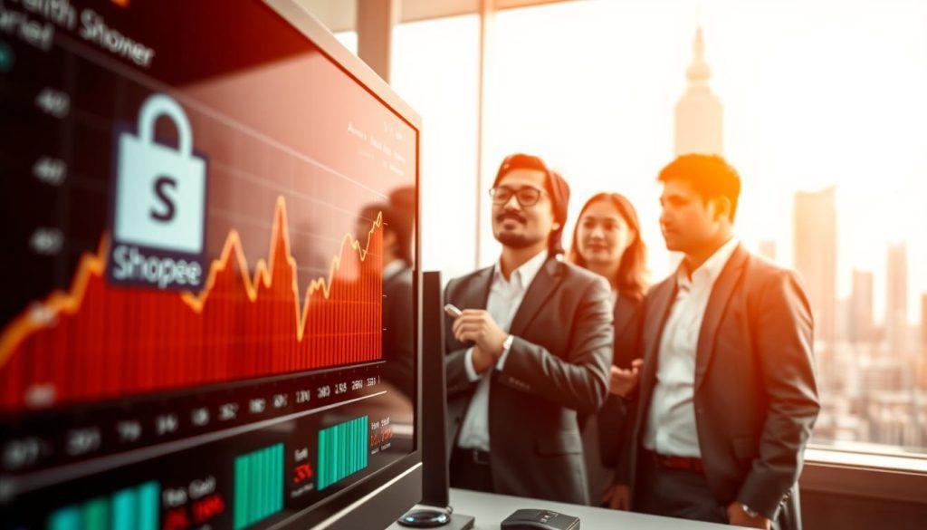 A visually striking image depicting the analysis of the rumors surrounding Shopee's exit from Taiwan. In the foreground, show a close-up of a computer screen displaying analytical charts and the Shopee logo, symbolizing the digital nature of the topic. In the middle ground, include a diverse group of professionals, dressed in business attire, engaged in a discussion with focused expressions, indicating teamwork and analysis. In the background, feature a blurred skyline of Taipei, hinting at the geographical context. The lighting should be bright and modern, creating an atmosphere of urgency and seriousness. Use a wide-angle lens effect to emphasize the depth of the scene while maintaining clarity in the main elements. A visually striking image depicting the analysis of the rumors surrounding Shopee's exit from Taiwan. In the foreground, show a close-up of a computer screen displaying analytical charts and the Shopee logo, symbolizing the digital nature of the topic. In the middle ground, include a diverse group of professionals, dressed in business attire, engaged in a discussion with focused expressions, indicating teamwork and analysis. In the background, feature a blurred skyline of Taipei, hinting at the geographical context. The lighting should be bright and modern, creating an atmosphere of urgency and seriousness. Use a wide-angle lens effect to emphasize the depth of the scene while maintaining clarity in the main elements.